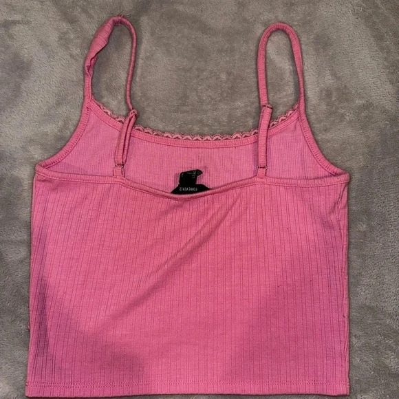 "Forever 21 Pink Lace-Trim Crop Top with Adjustable Straps - Size S" - Picture 2 of 3